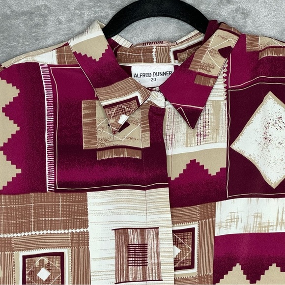 Alfred Dunner 20 1X Shirt Top Brown Geometric Button Up Long Sleeve Collared - Picture 3 of 8